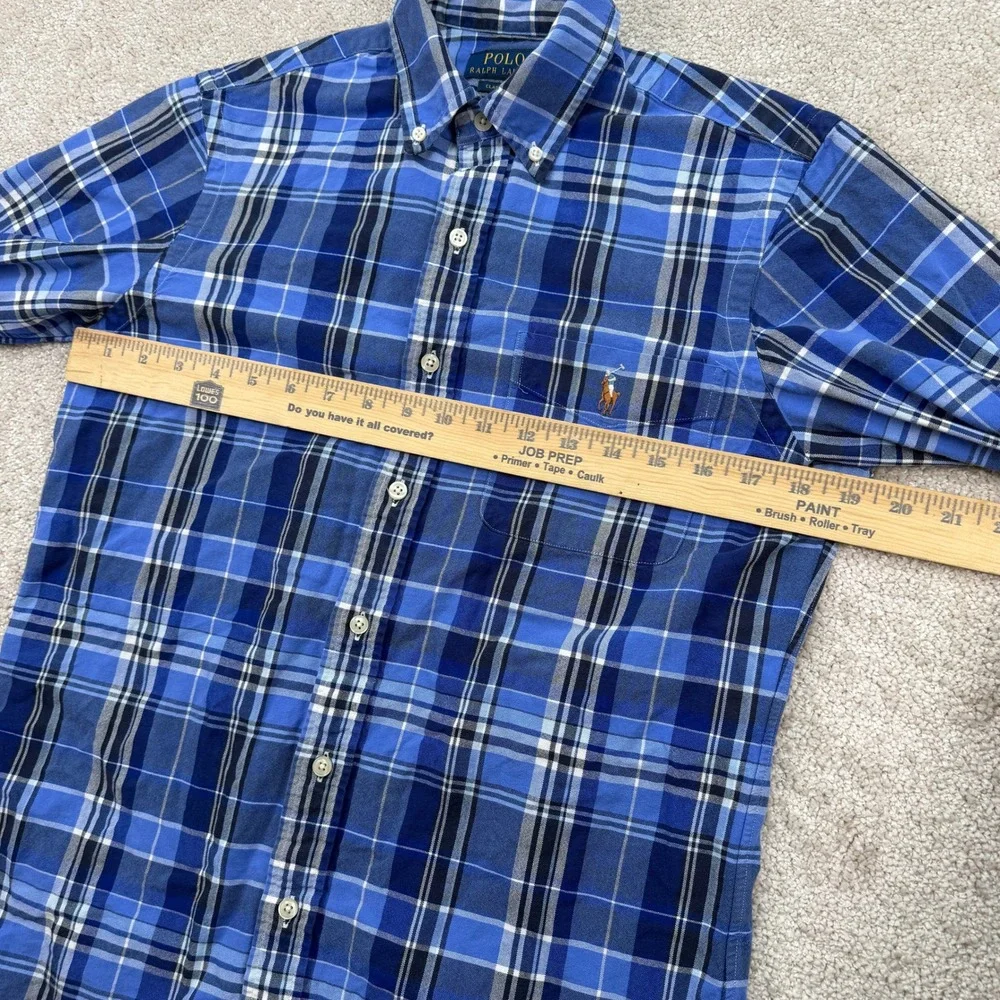 Polo Ralph Lauren Mens Small Shirt Blue Plaid Classic Fit Button Down